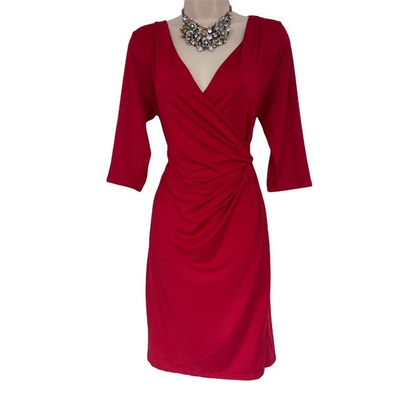 24seven Dresses & Skirts - Size Large RED ULTRA-SOFT FAUX-WRAP DRESS Day/Evening All-Season Comfortable